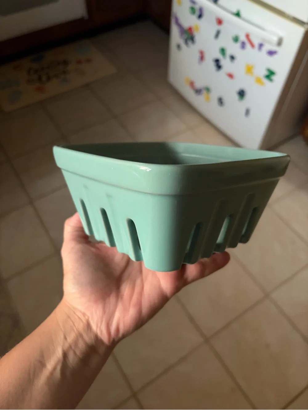 Teal Colored Ceramic Fruit Or Vegetable Basket